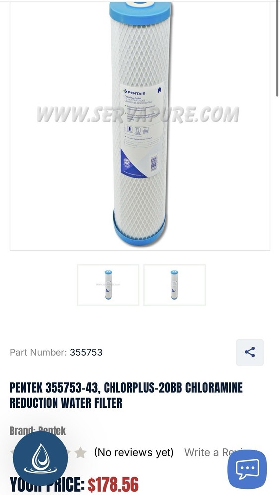 PENTEK 355753-43, CHLORPLUS-20BB CHLORAMINE REDUCTION WATER FILTER