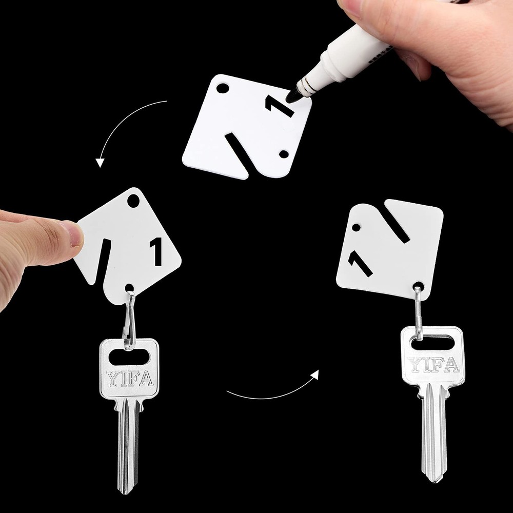 70 Sets Key Tags Blank Slotted Plastic White Ring Numbered Key Identify Tags ...