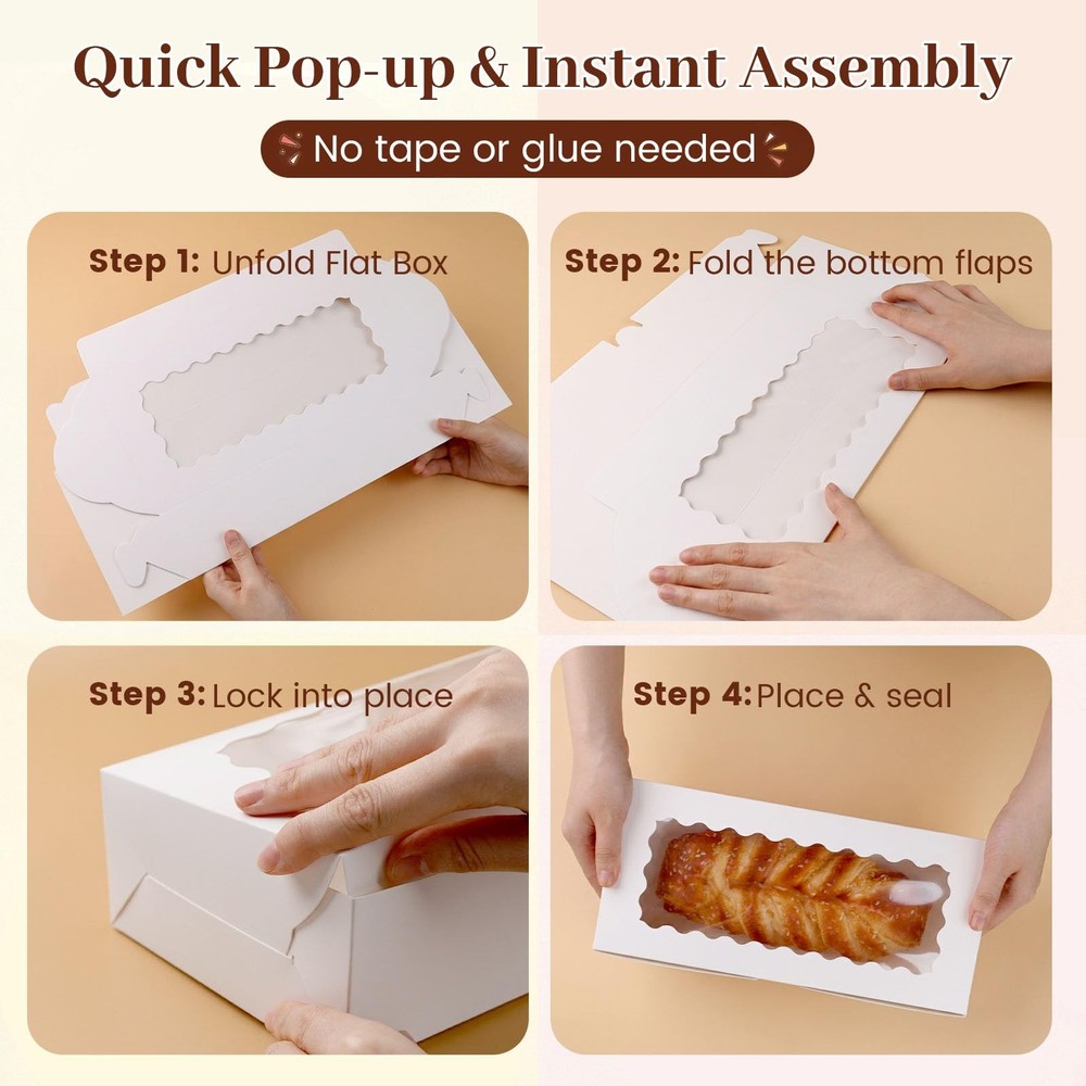 30PCS Cookie Boxes,12x5.5x2.6Inches White Bakery Boxes with Window Cupcake Co...