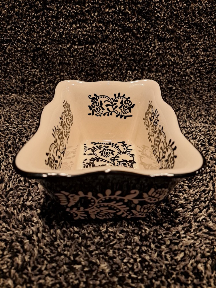 Stoneware Bread Pans, 2 Sizes - B&W Floral Pattern Glazed Ceramic Bakeware Set