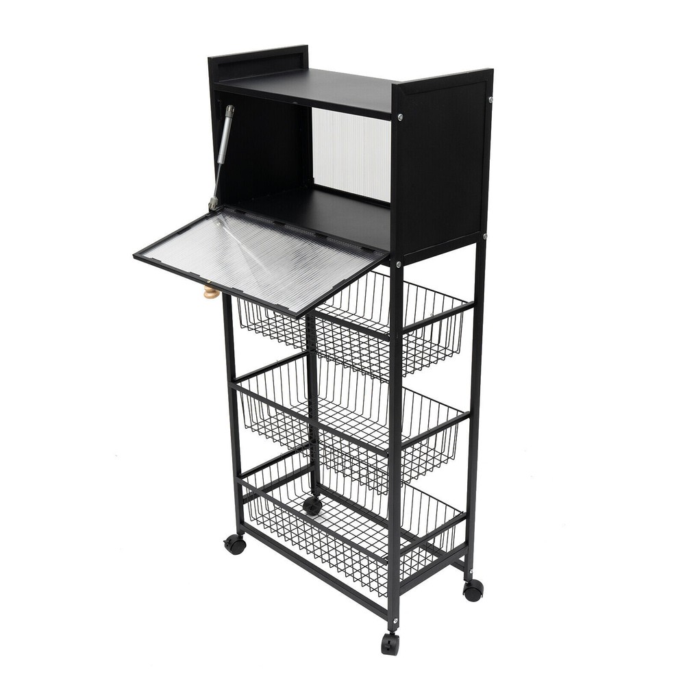 5-Tier Microwave Rack Bread Storage Kitchen Organizer Shelf W/ Brakeable Casters