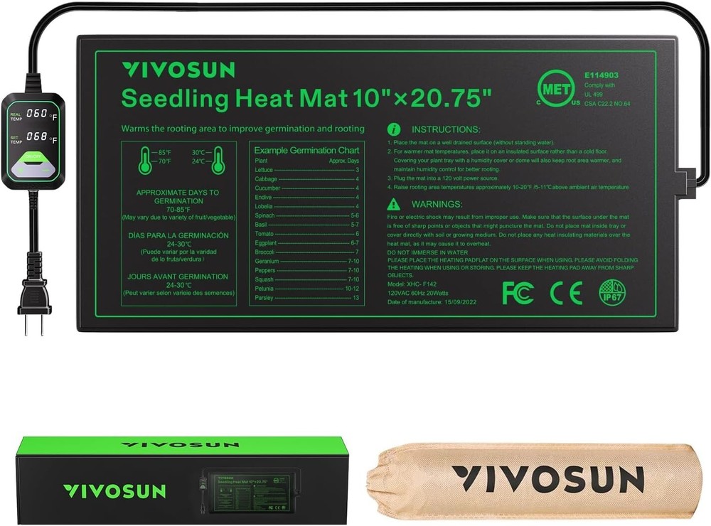 10"x20.75"Seedling Heat Mat w/Built-in Temperature Controller,Waterproof
