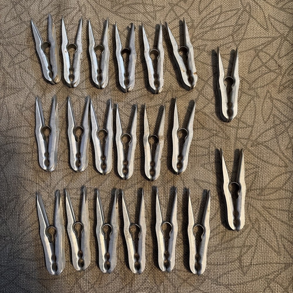 20 Vintage 3" Aluminum Clothespins - Spring Clips
