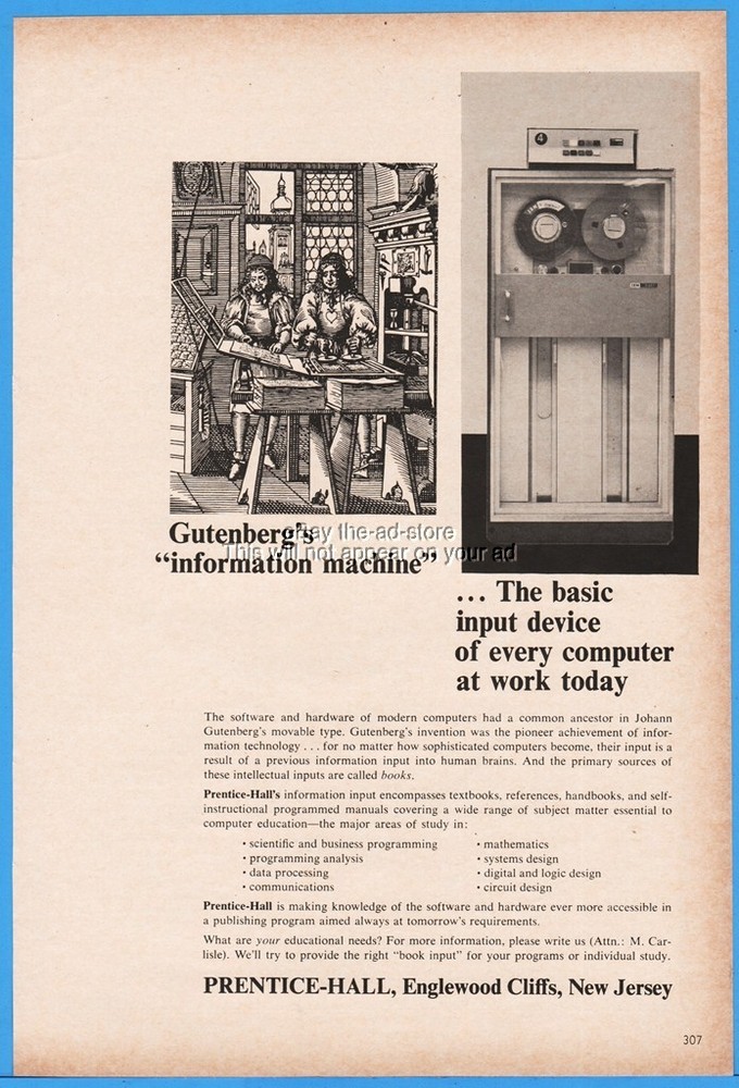 1966 Prentice Hall Englewood Cliffs NJ Computer Software Gutenberg Press Ad