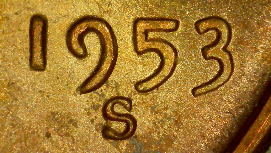 1953 S Lincoln Cent BU Red- Spike Head