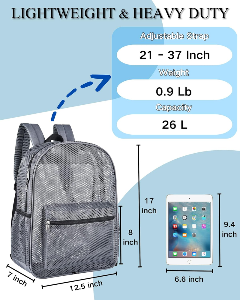 Mesh Backpack Lightweight See through Backpack for Commuting Swimming Travel Bea