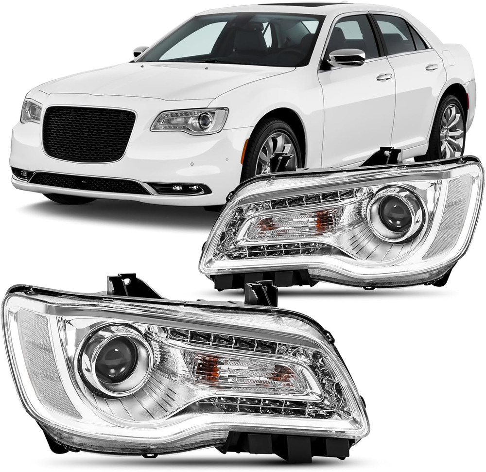 For 2011-2023 Chrysler 300/300C Headlight Assembly Halogen Chrome Headlamp Repla