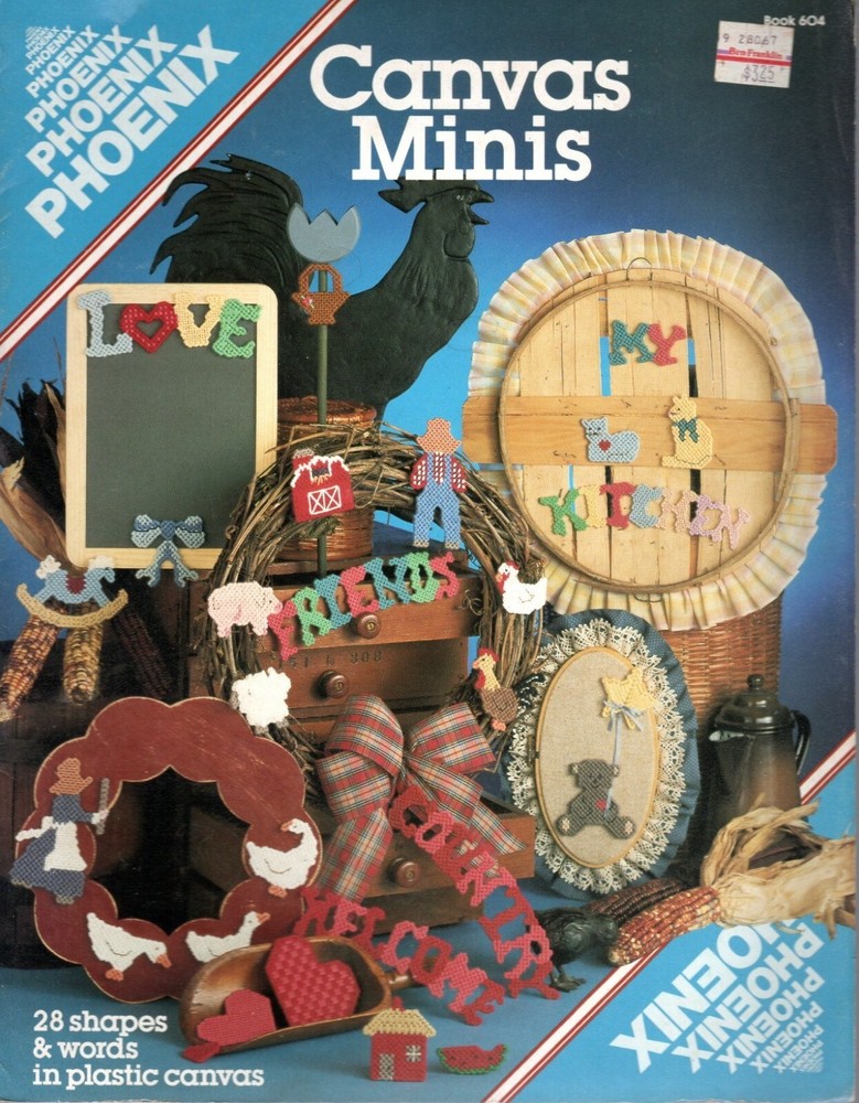 Phoenix 604 CANVAS MINIS SHAPES & WORDS Plastic Canvas Pattern Leaflet