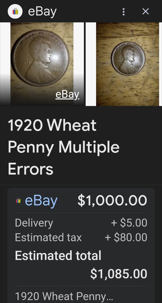 RARE 1920 No Mint W/Errors Lincoln Cent