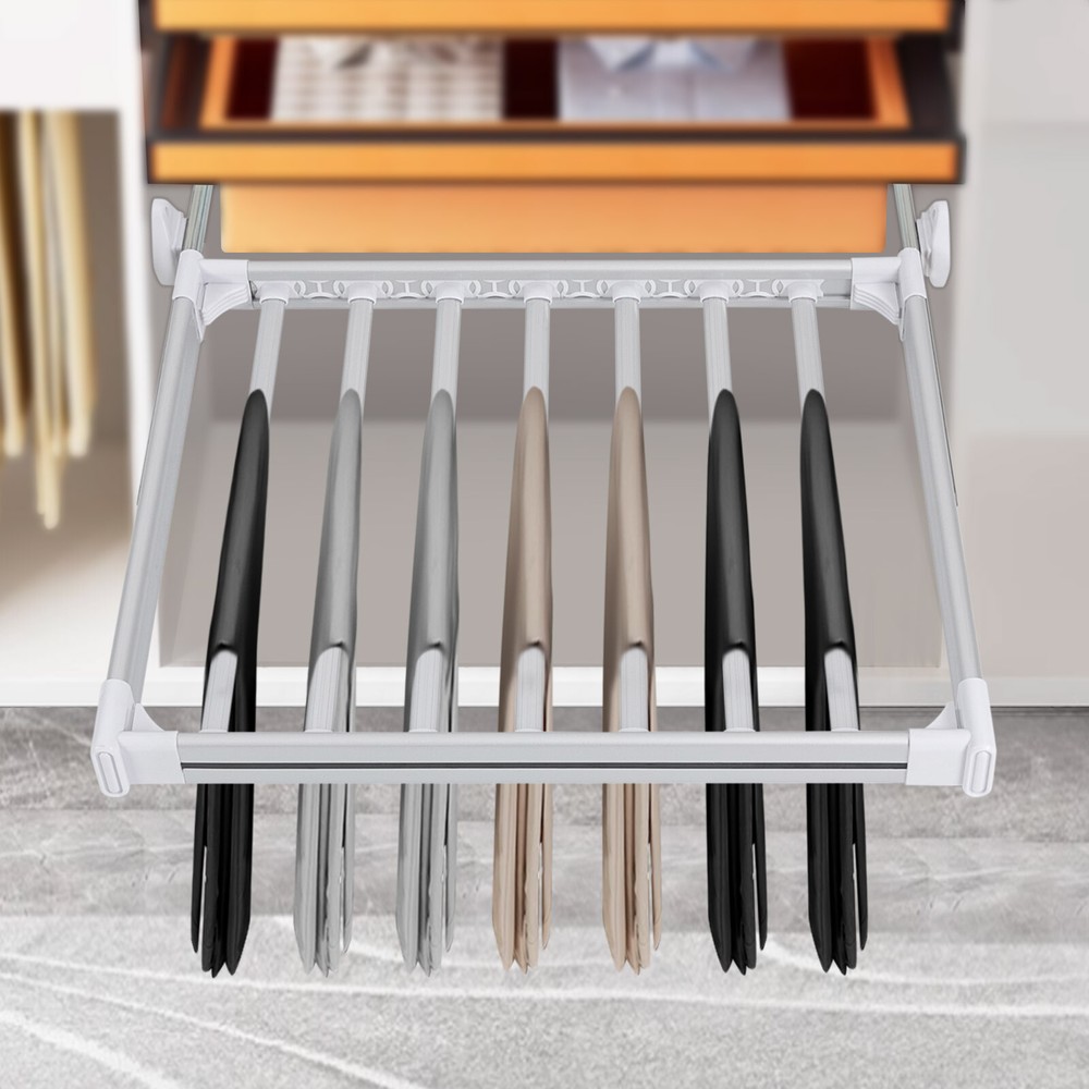 Wall Mount Pull Out Trouser Rack Closet Pants Hanger 11Bars Pants Storage Holder