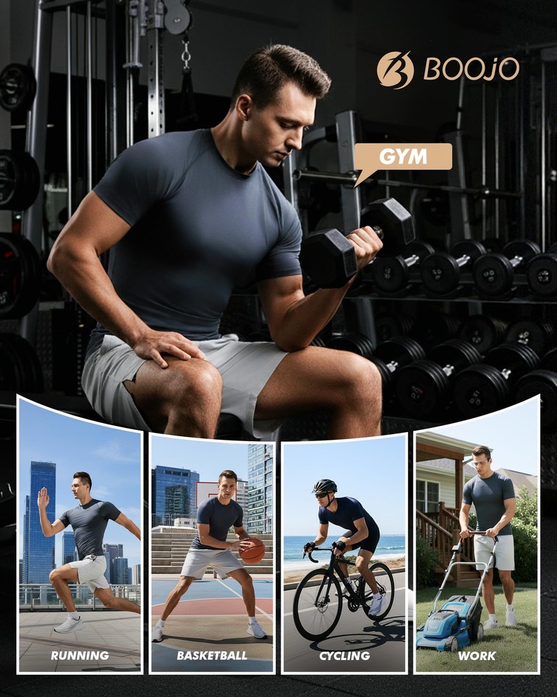 5 Pack Short Sleeve Compression Shirt Men - Workout Quick Dry Base Layer Shir...