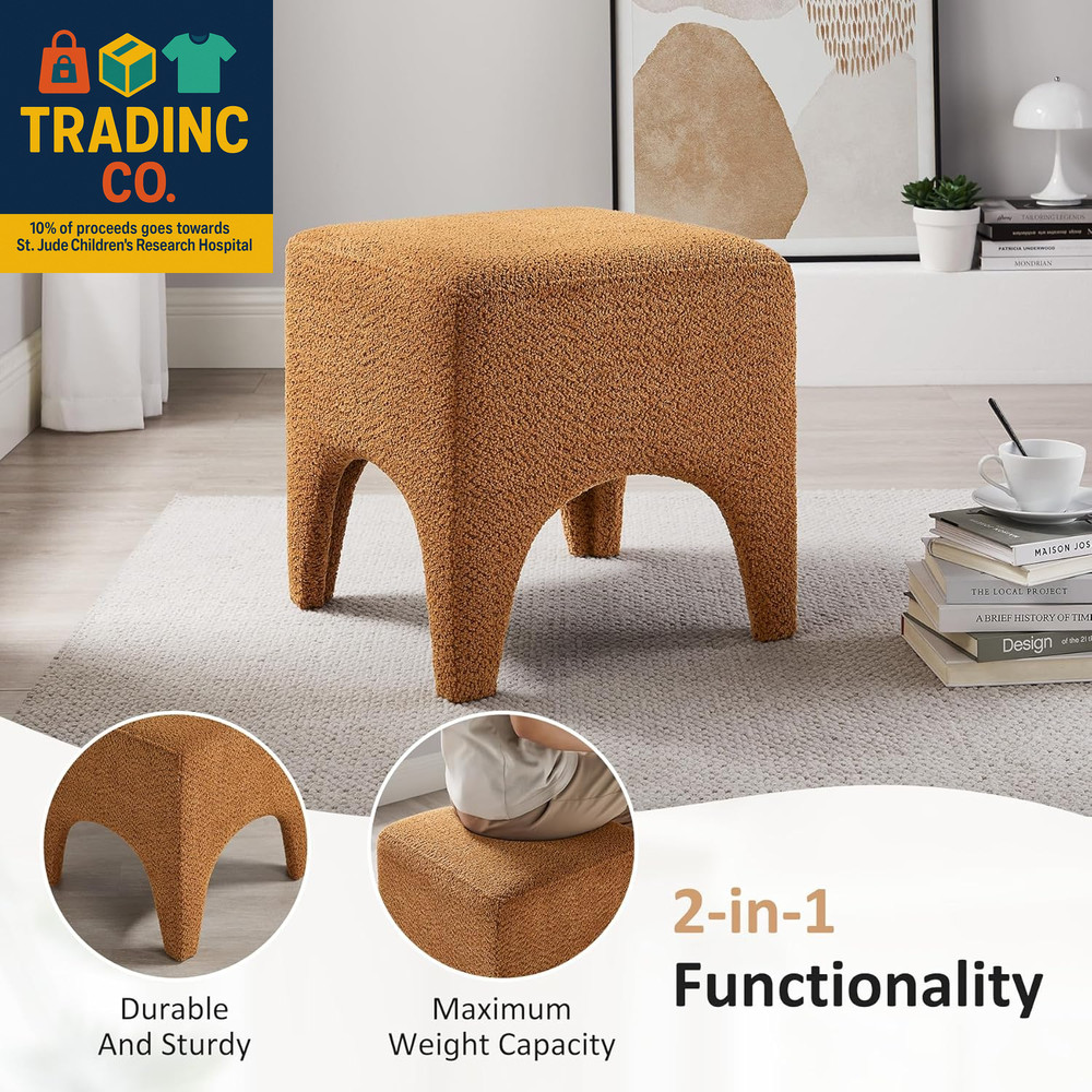 17" Boucle Modern Square Foot Stool Ottoman, Vanity Stool for Makeup, Rectangle
