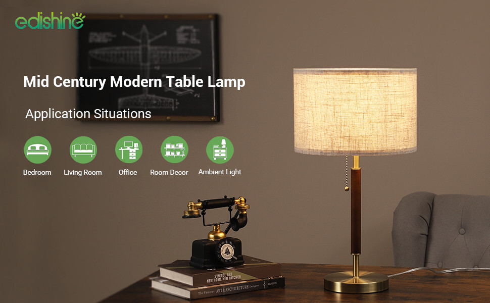 EDISHINE Modern Table Lamp Mid Century Nightstand Pull Chain Switch Bedside Lamp