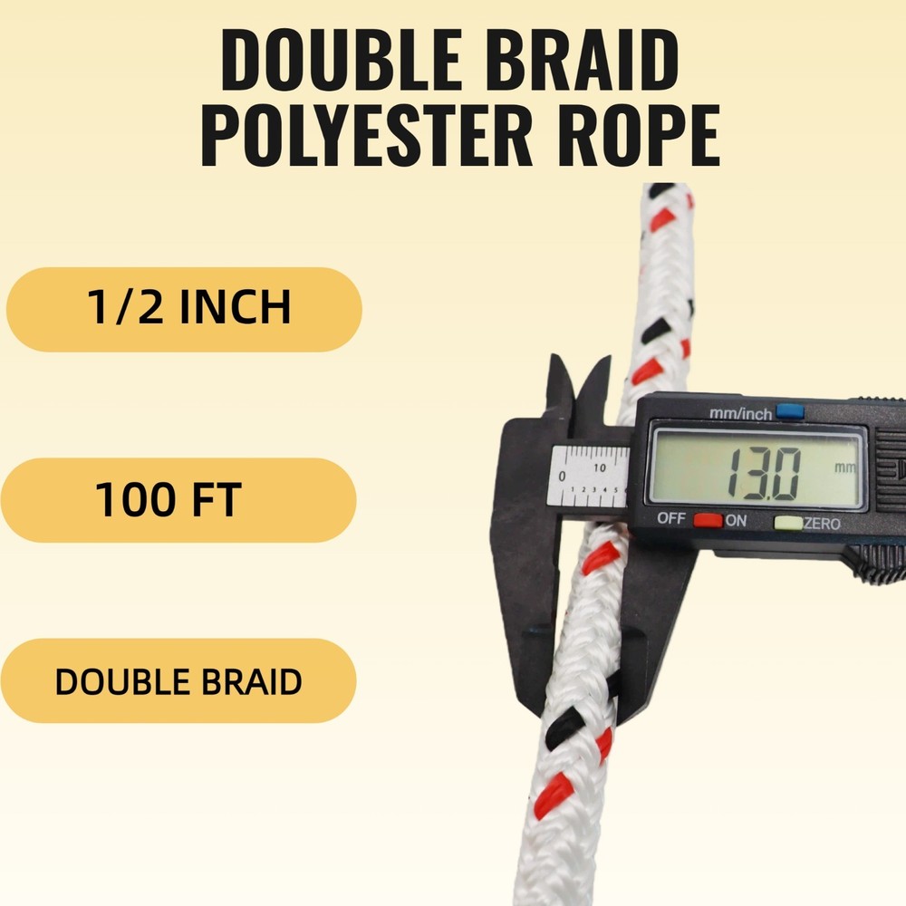 1/2'' 100FT Double Braid Rope Polyester