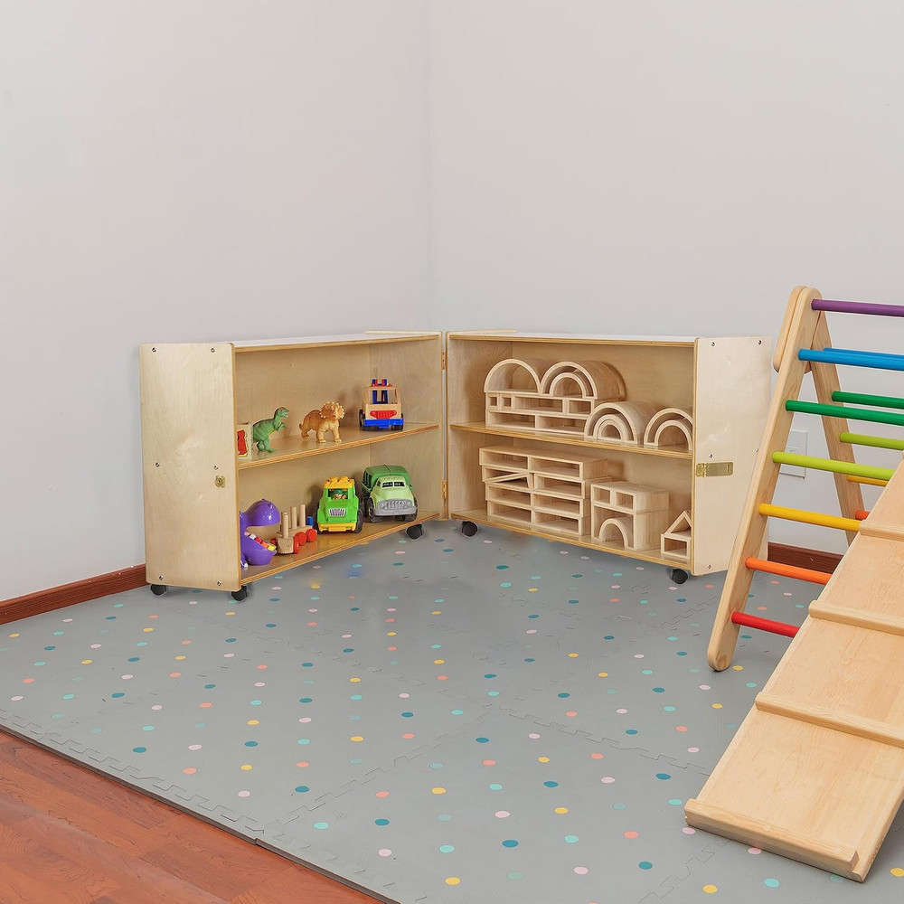 Rolling Folding Hinge Bookcase with Casters - 2-Shelf Storage Unit