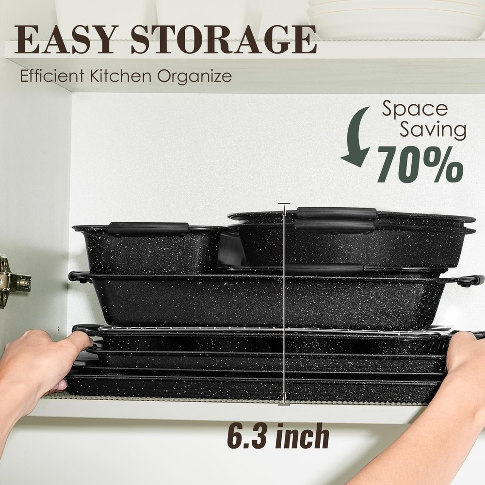 Baking Pans Set Nonstick, Bakeware Sets Stackable with Silicone Handles, AIVI...