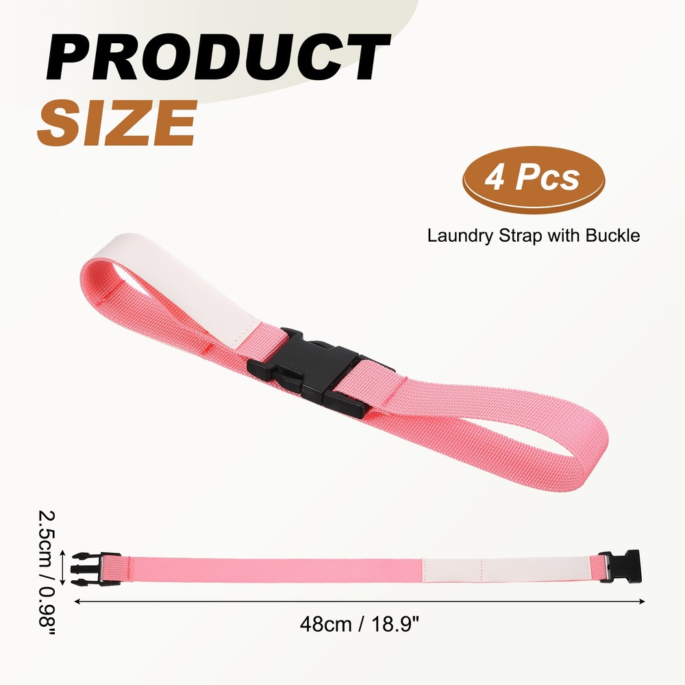 4 Pcs Multipurpose Laundry Strap with Buckle, Pink
