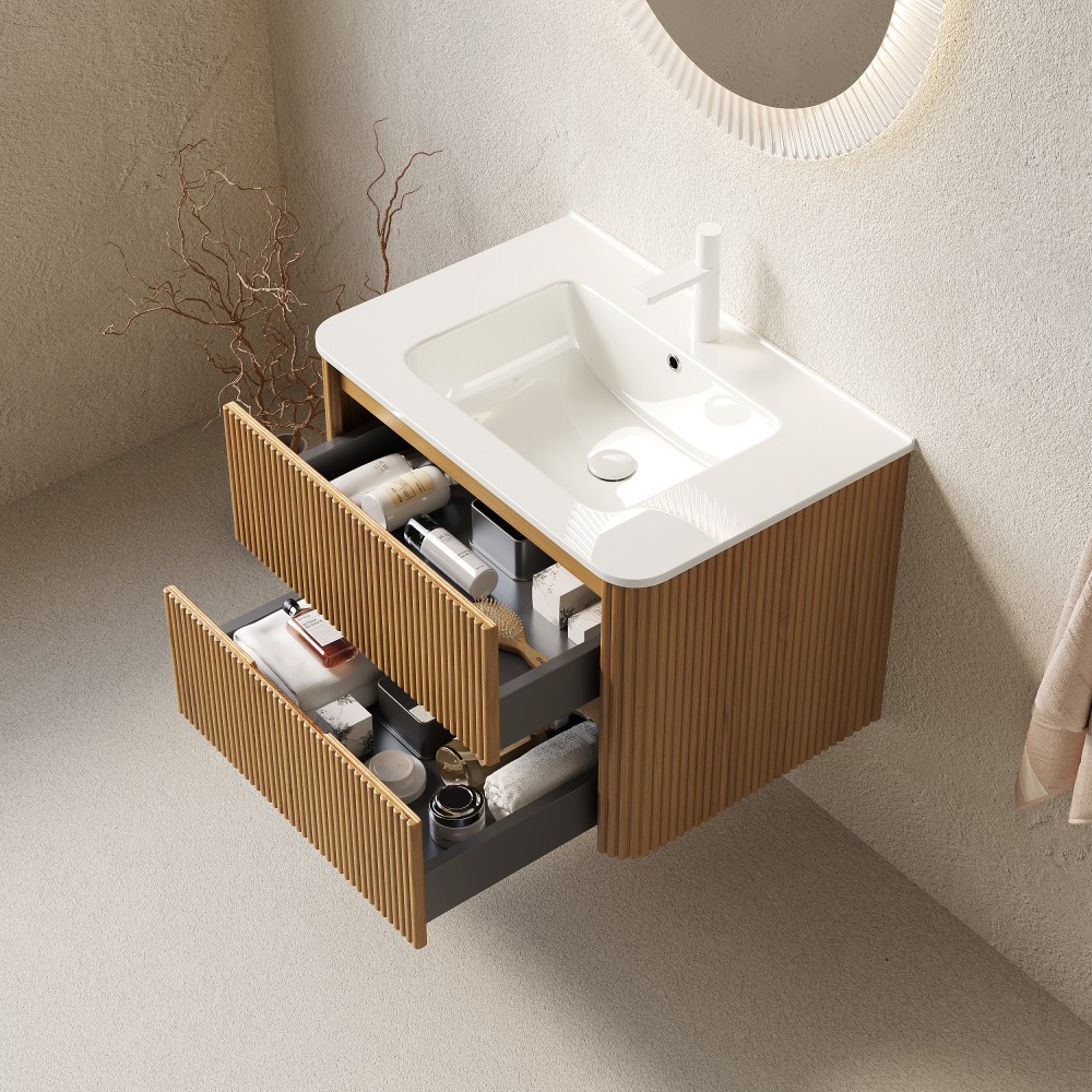 24" Modern Floating Vanity with Sink & 2 Drawers, Preassembled