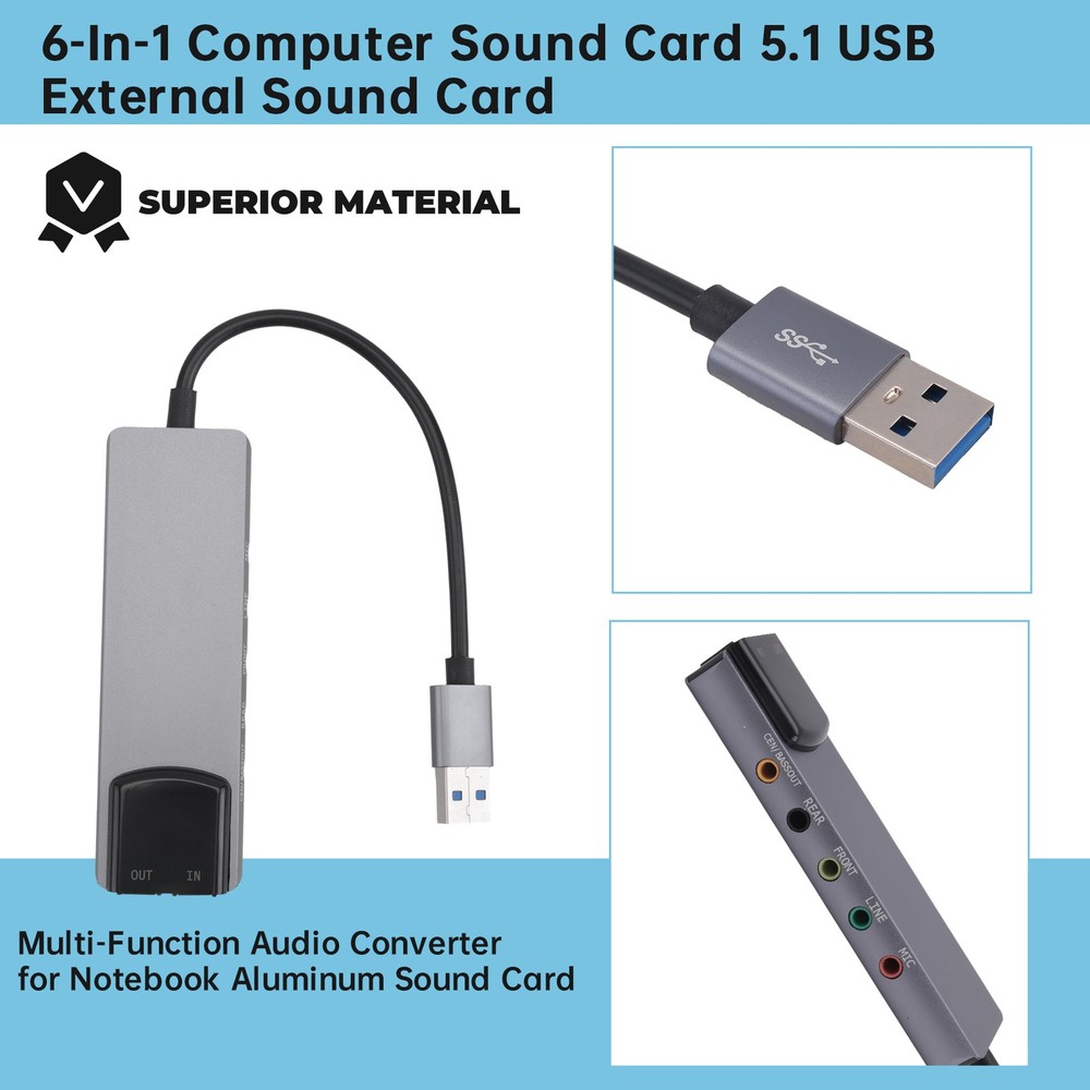 6-In-1 Computer Sound Card 5.1 USB External Sound Card Multi-Function Audio8815
