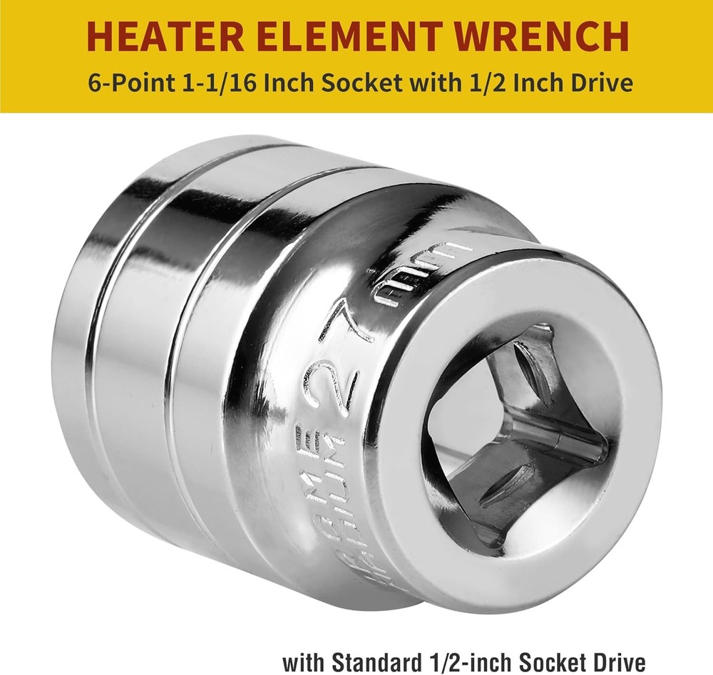 1-1/16 Inch RV Water Heater Element Socket Wrench for 3/4" NPT Thread Silver