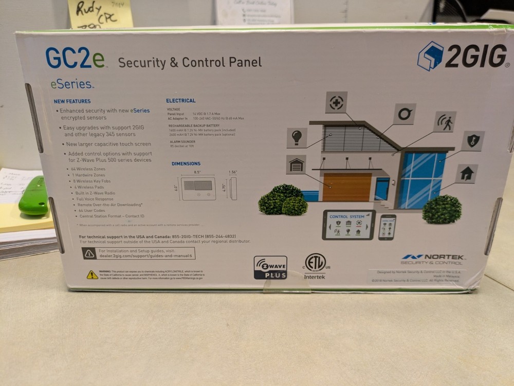 New 2GIG-GC2e-345 SECURITY SYSTEM CONTROL PANEL Zwave Plus Controller V1.21