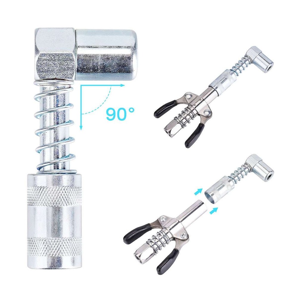 4pcs Grease Gun Fitting Tool Kit 90 Degree Coupler Adapter Needle Tips Dispenser