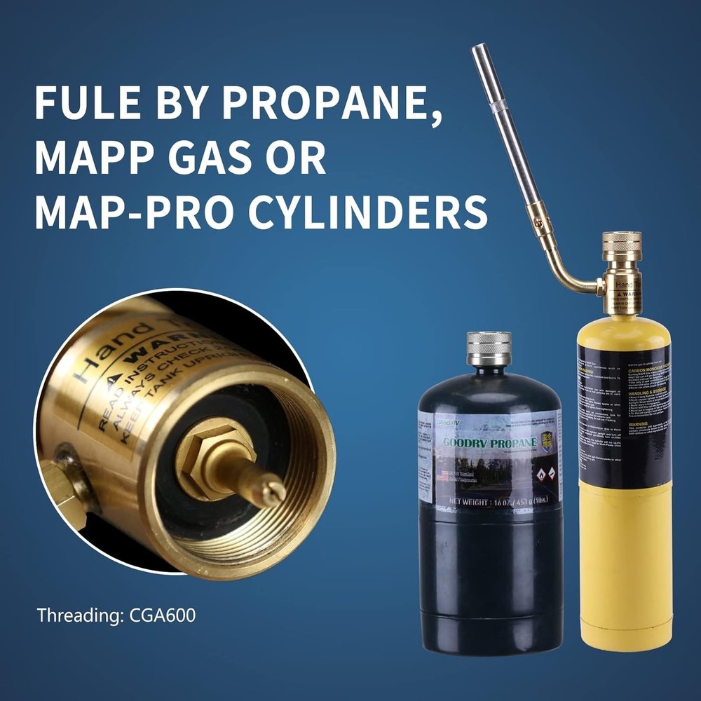 Durable Brass MAPP Gas Torch Head with Adjustable Flame Control & Rotatable Tip