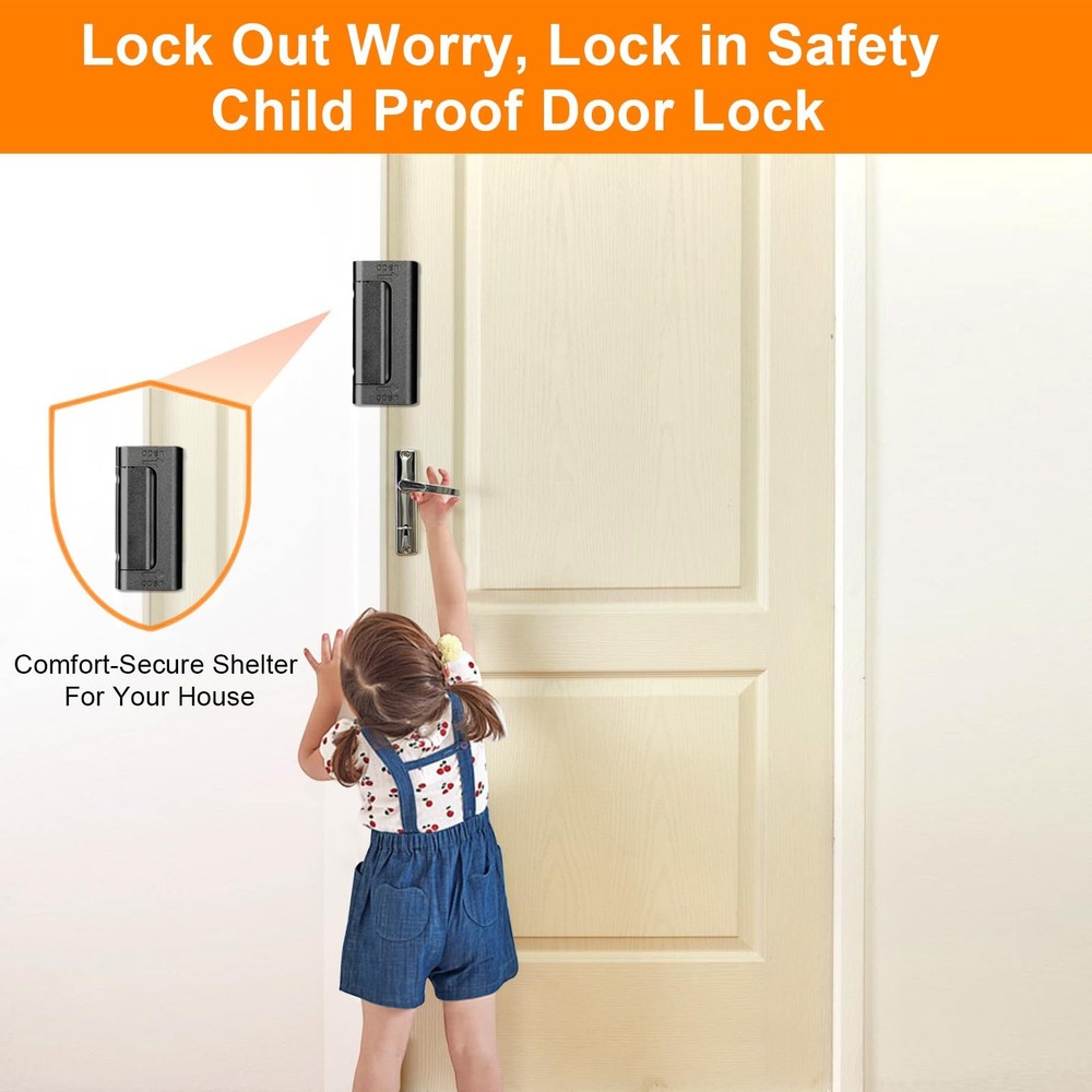 Home Security Door Reinforcement Lock, Upgraded Front 2 Pack, Black