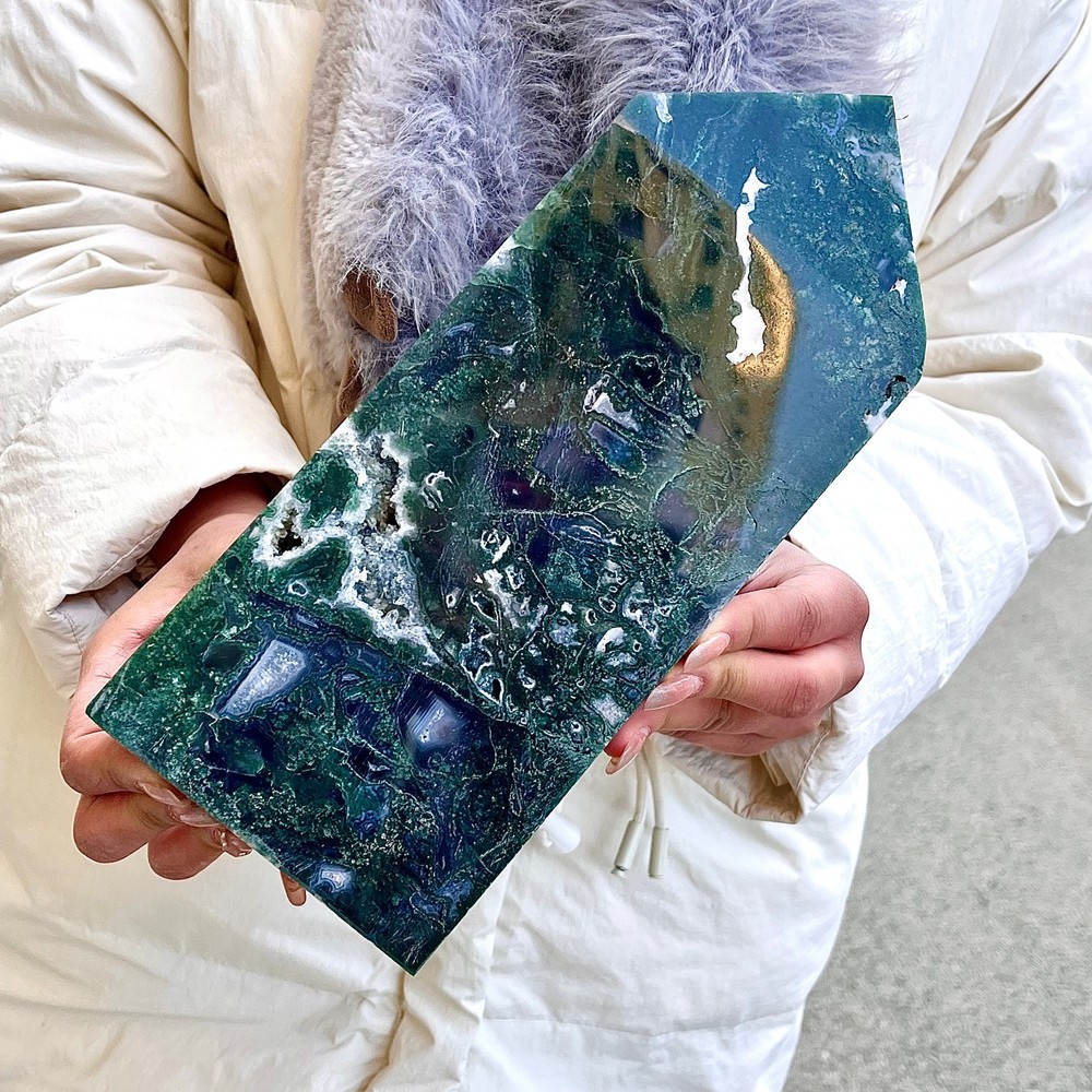 4.71LB Water grass agate wide column obelisk sample column