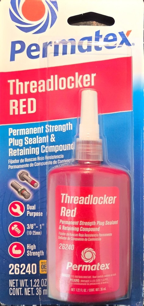 Permatex Red Threadlocker- Permanent Strength- 36ml Bottle (26240)