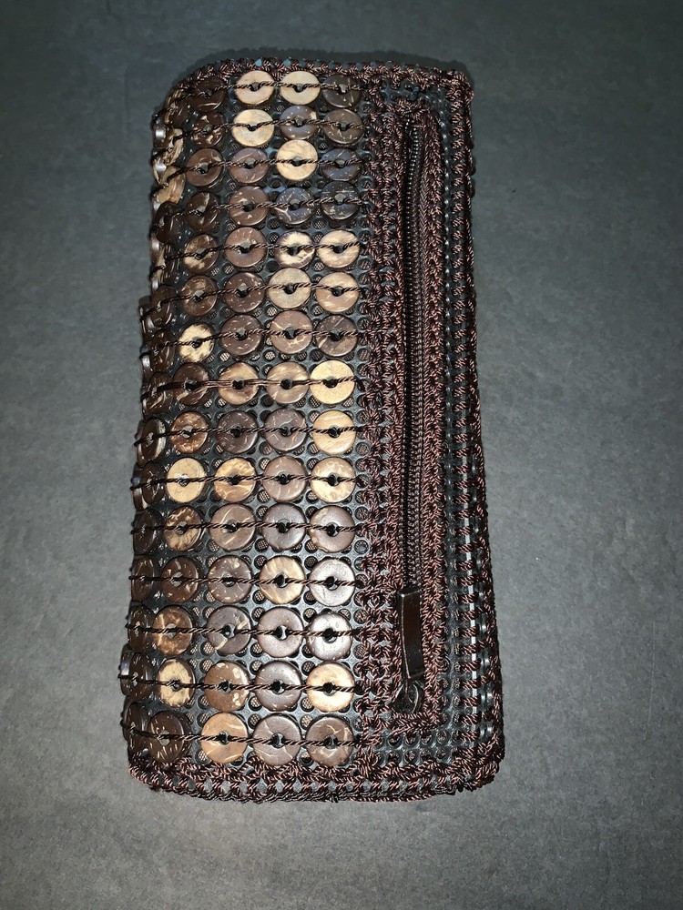 beaded coconut crocheted clutch bag