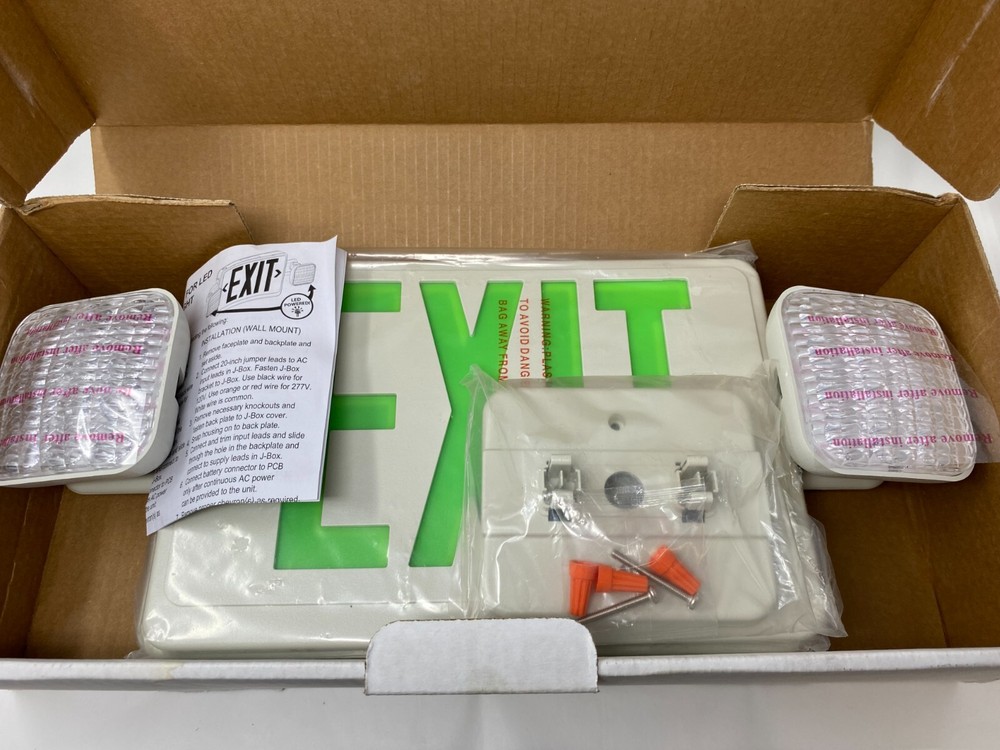 EXITRONIX GVLED-U-WH-EL90-G2 LED Combo Green Exit Sign