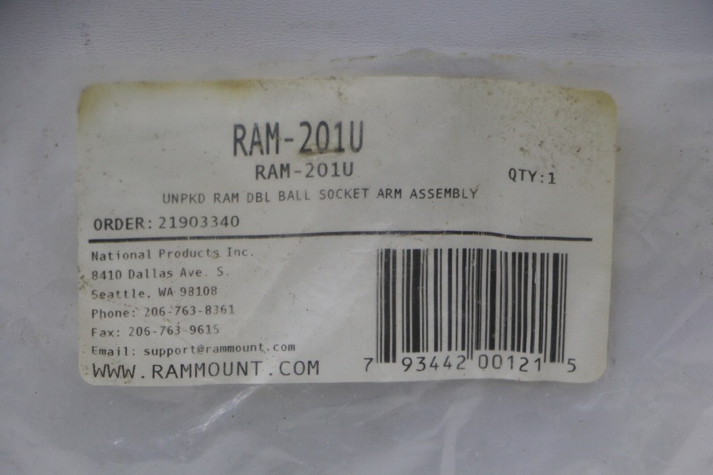 RAM-201U Ball Socket Double Arm Assembly Medium 1.5" Balls