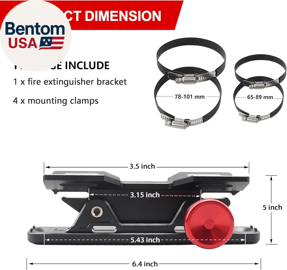 Quick Release Fire Extinguisher Mount - Aluminum Adjustable UTV Roll Bar Fire Ex