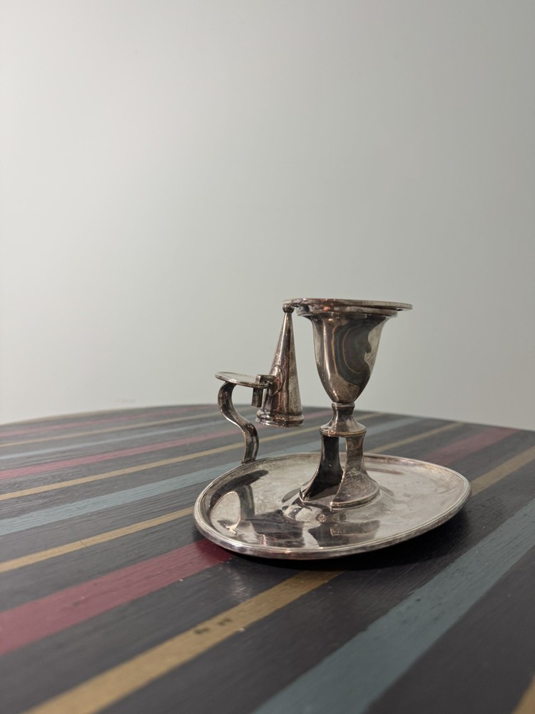 Antique Silver Plate Chamberstick Candlestick w/ Snuffer