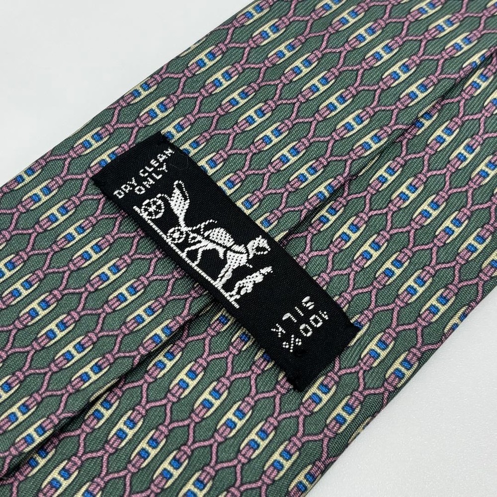 HERMES tie Geometric Pattern Gray Allover SILK 100