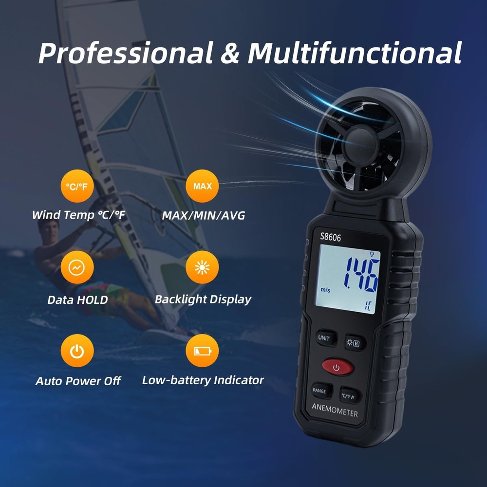 Split Handheld Anemometer Digital Wind Speed CFM Meter Gauge 14-140℉ LED