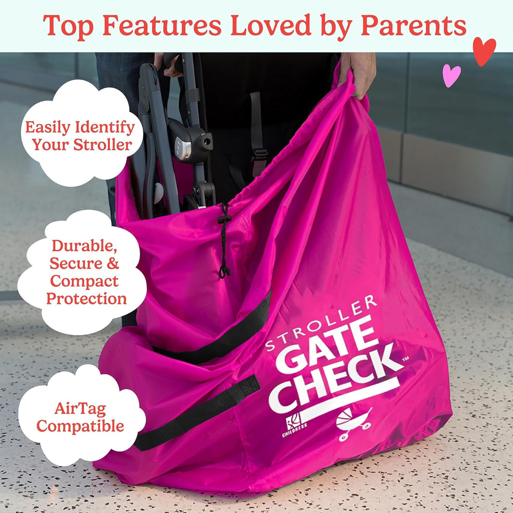 Neon Pink Gate Check Bag for Single & Double Strollers