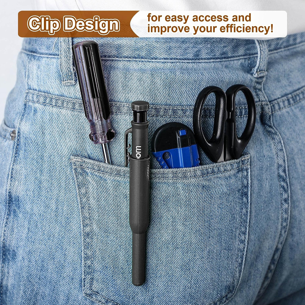 3 Pack Carpenter Pencils Set: Mechanical Pencils with 24 Refills, Built-in Sharp