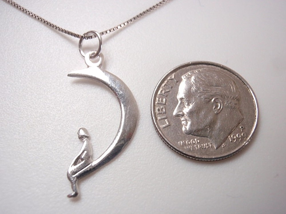 Stargazer on Crescent Moon 925 Sterling Silver Pendant