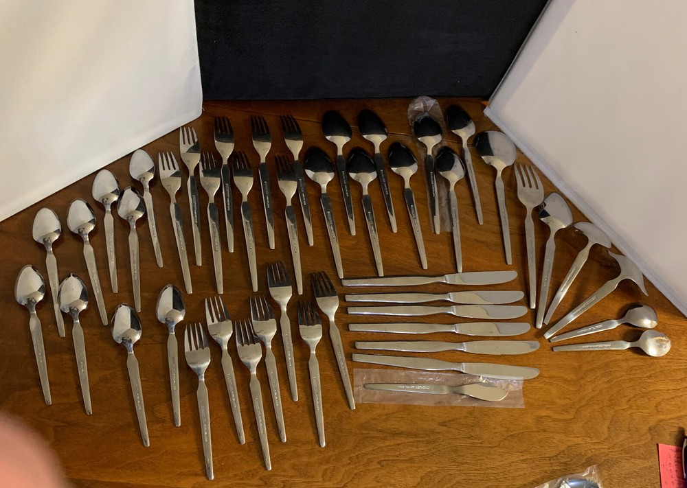 Haddon Hall MCM Modern Stainless Silverware Flatware 48pc Serving Pcs Japan