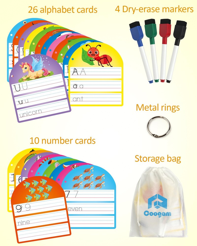 Coogam Handwriting Practice Copybook, Write and Erase Alphabet Number Learning M