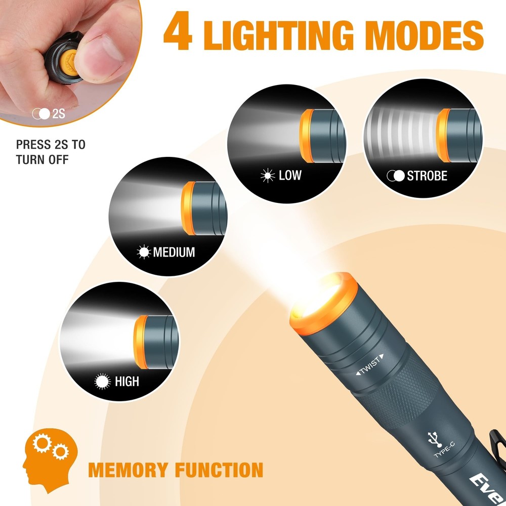 EverBrite Mini Pen Light, Rechargeable Pocket Pen Flashlight with USB C Cable...