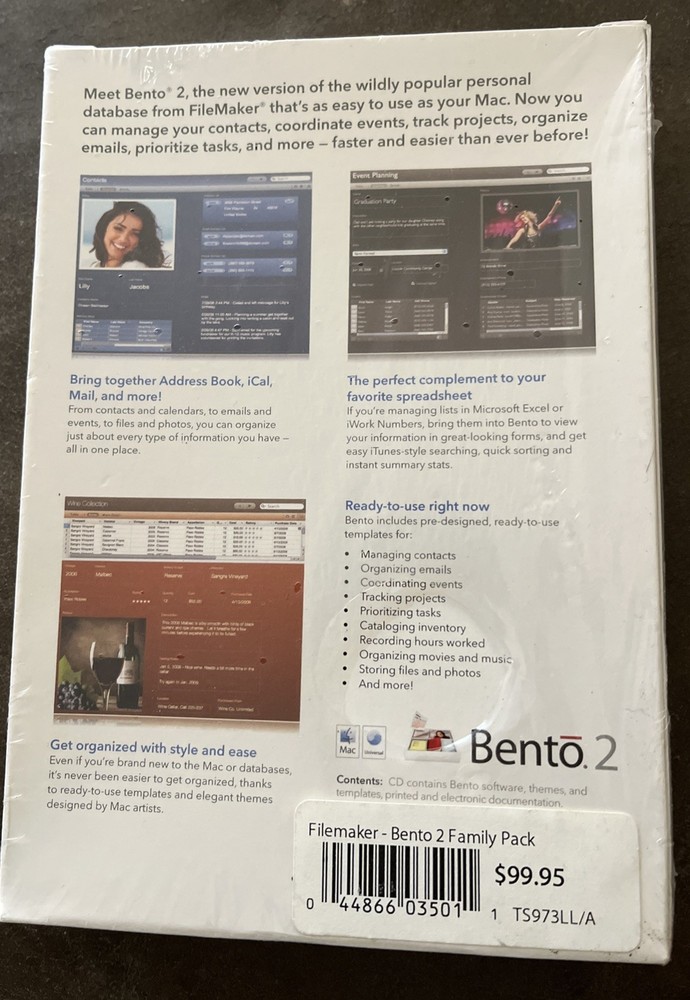 Bento 2 by FileMaker Sealed CD Software for Mac