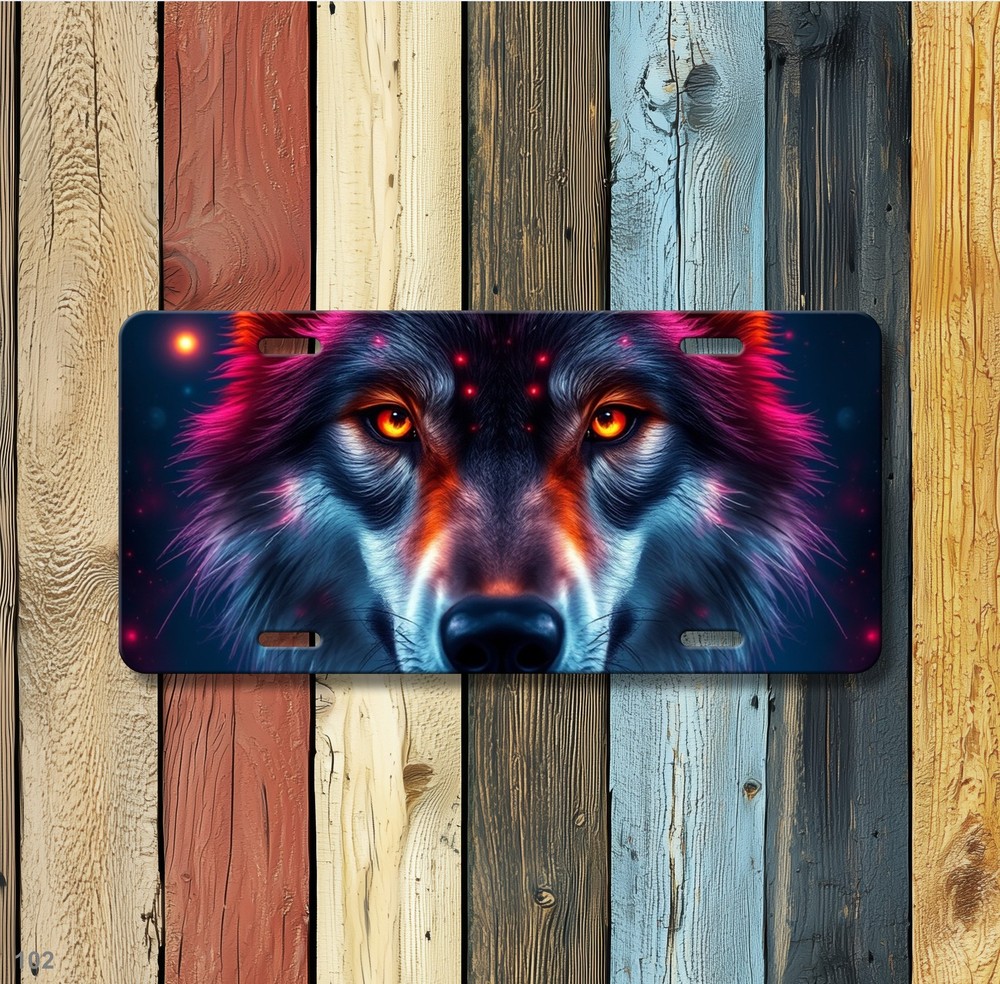 Hyperrealistic Wolf License Plate Your Text Auto Tag Special Gift