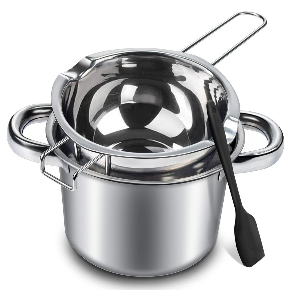 Double Boiler Pot Set, 600ml/0.5QT Chocolate Melting 600ml+1600ml, Silver
