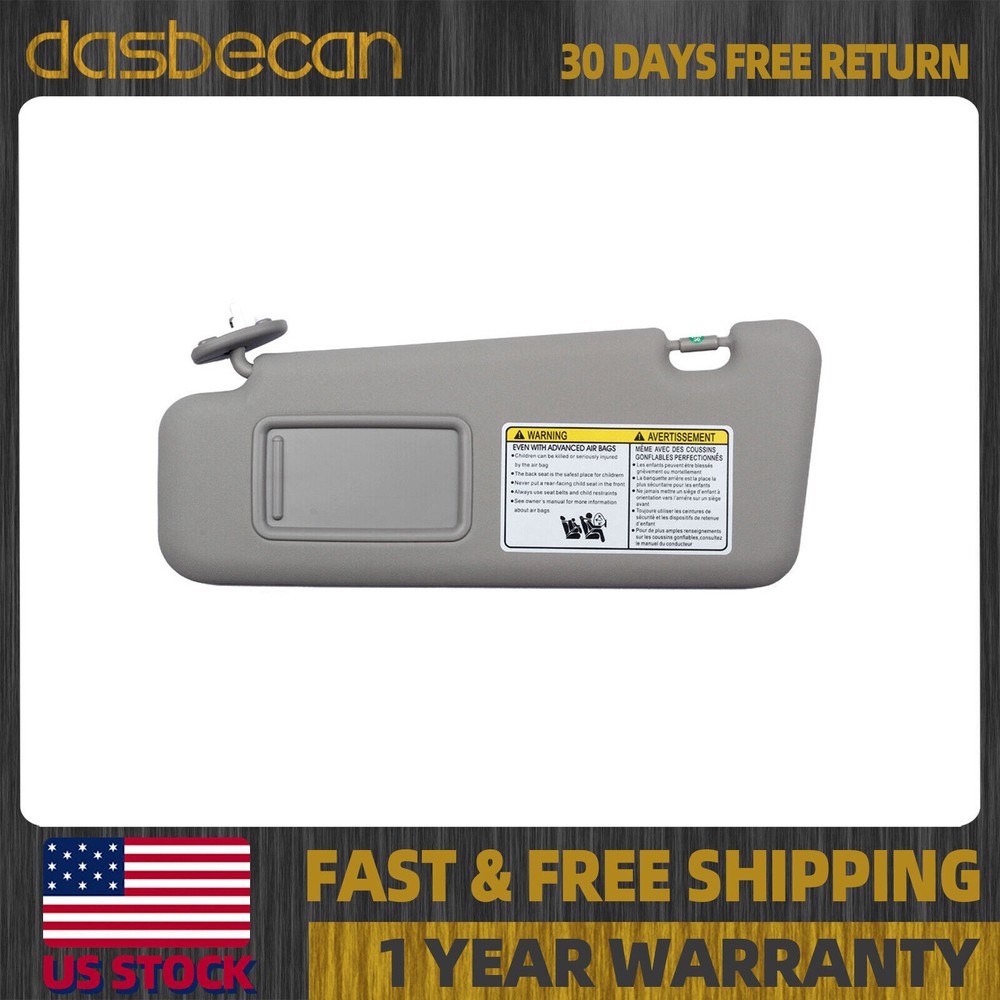 Gray Left Driver Side Sun Visor w/Light & Mirror For Toyota Highlander 2008-2013