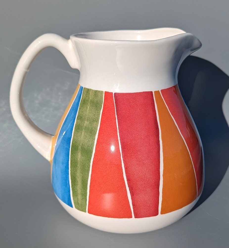Fandango Ceramic Pitcher Multicolor Crate & Barrel Colorful and White Handle