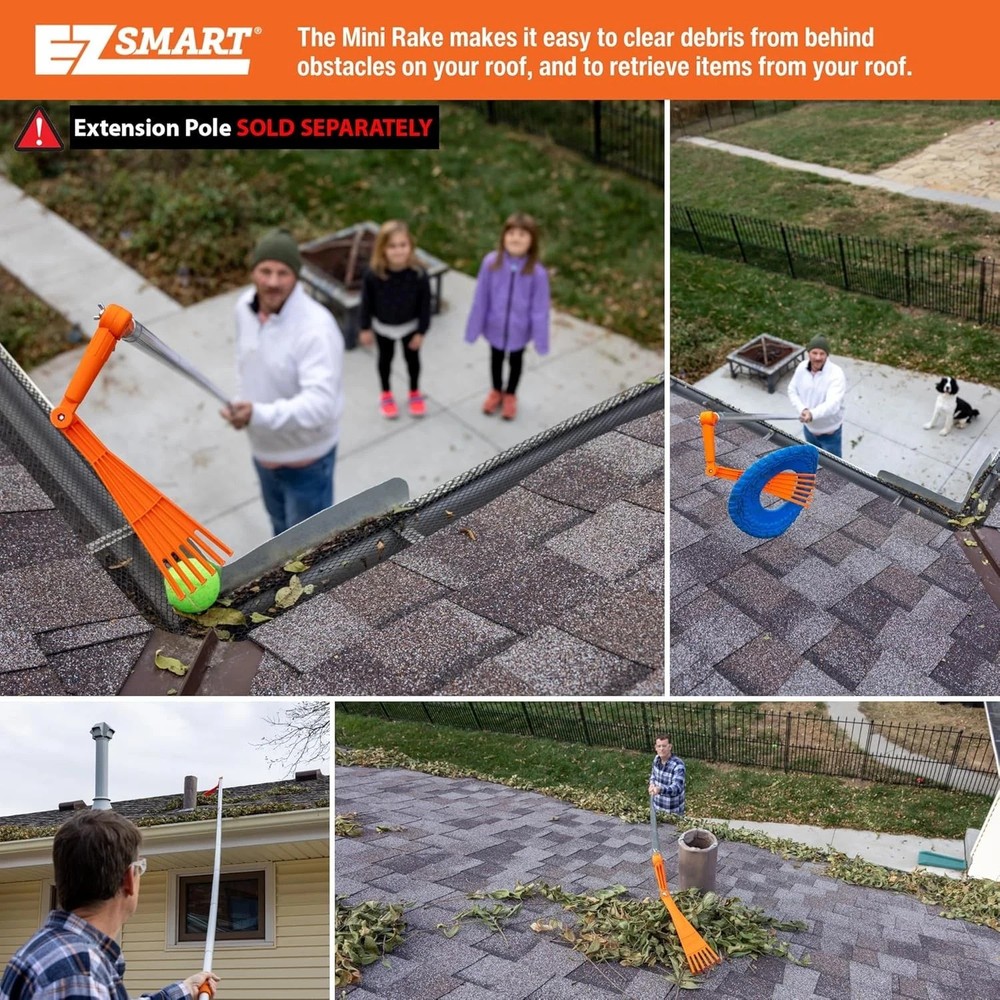 Mini Rake Head – Gutter Rake Tool Removing Leaves & Debris from Roofs Gutters