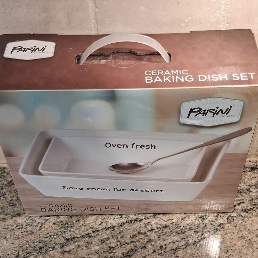 Parini Ceramic Rectangle Baking Dish Set White Oven Safe Kitchen Bakeware Set